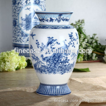 Elegant New Bone China Peacock Vase of Blue in China